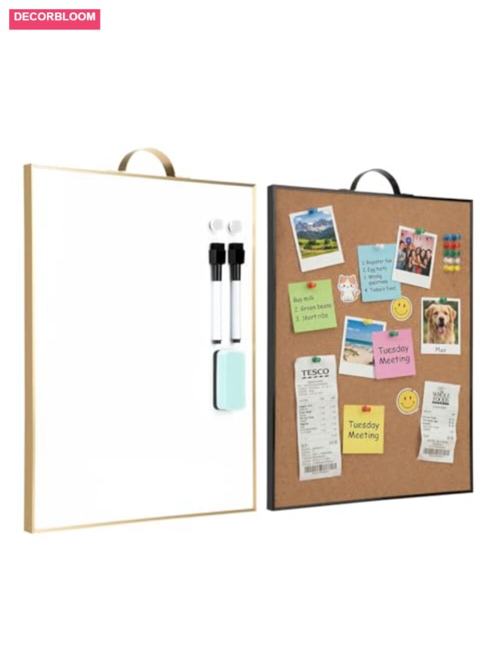 Small Whiteboard Cork-Board Combo, Portable Aluminum Frame, Magnetic Dry Erase